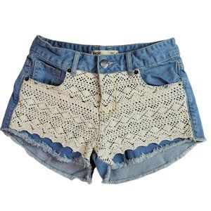 Cotton On Womens Jean Shorts Size 2 Denim White Crochet Front Distressed Cut Off